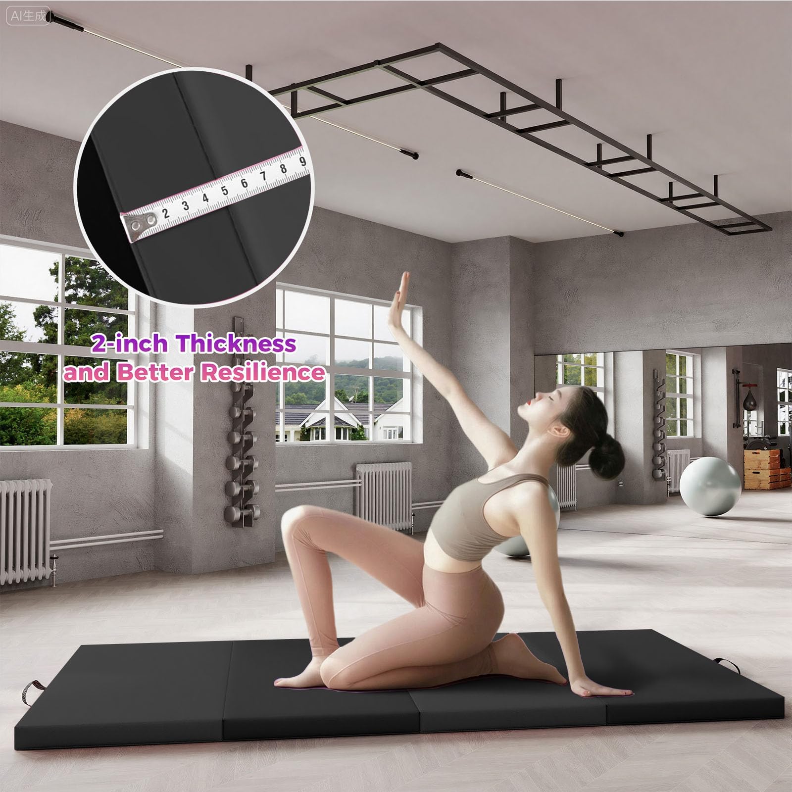 Tapis De Gymnastique Pliable En Cuir, 180x60x5cm (4 Volets),Tapis De Sport Portable Avec Poignées Pour Yoga, Fitness, Entraînement Enfant Et Adulte