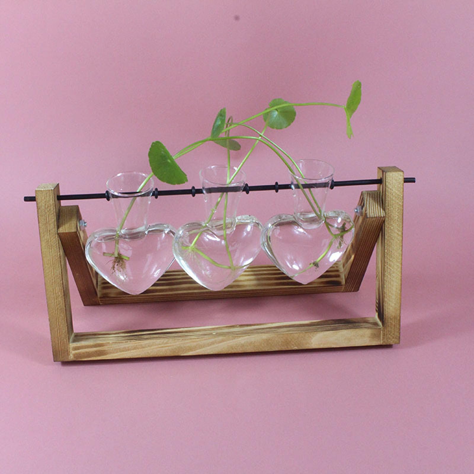 Station de Propagation de Terrarium de Vase en Verre Transparent en Forme de cœur avec en Bois pour Jardinage intérieur jardinière hydroponique Vase de jardinière hydroponique