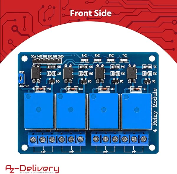 AZDelivery 5 x 4 Channel Relay Module 5V with Optocoupler Low-Level-Trigger Compatible with Arduino and Raspberry Pi Including E-Book! - 2