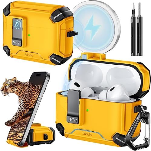 Miniatura 52 de Inesore Compatible con funda AirPods 4 con soporte para teléfono y kit de limpieza, Compatible con Magsafe, cerradura magnética automática