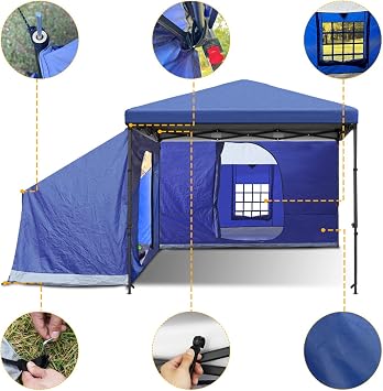 KAMPKEEPER Side Tent,1/2 Person Camping Tents for 10' x 10' Pop Up Canopy, Easy Set Up Gazebo,Compatible with 10' Wide Canopies for Camping & Storage