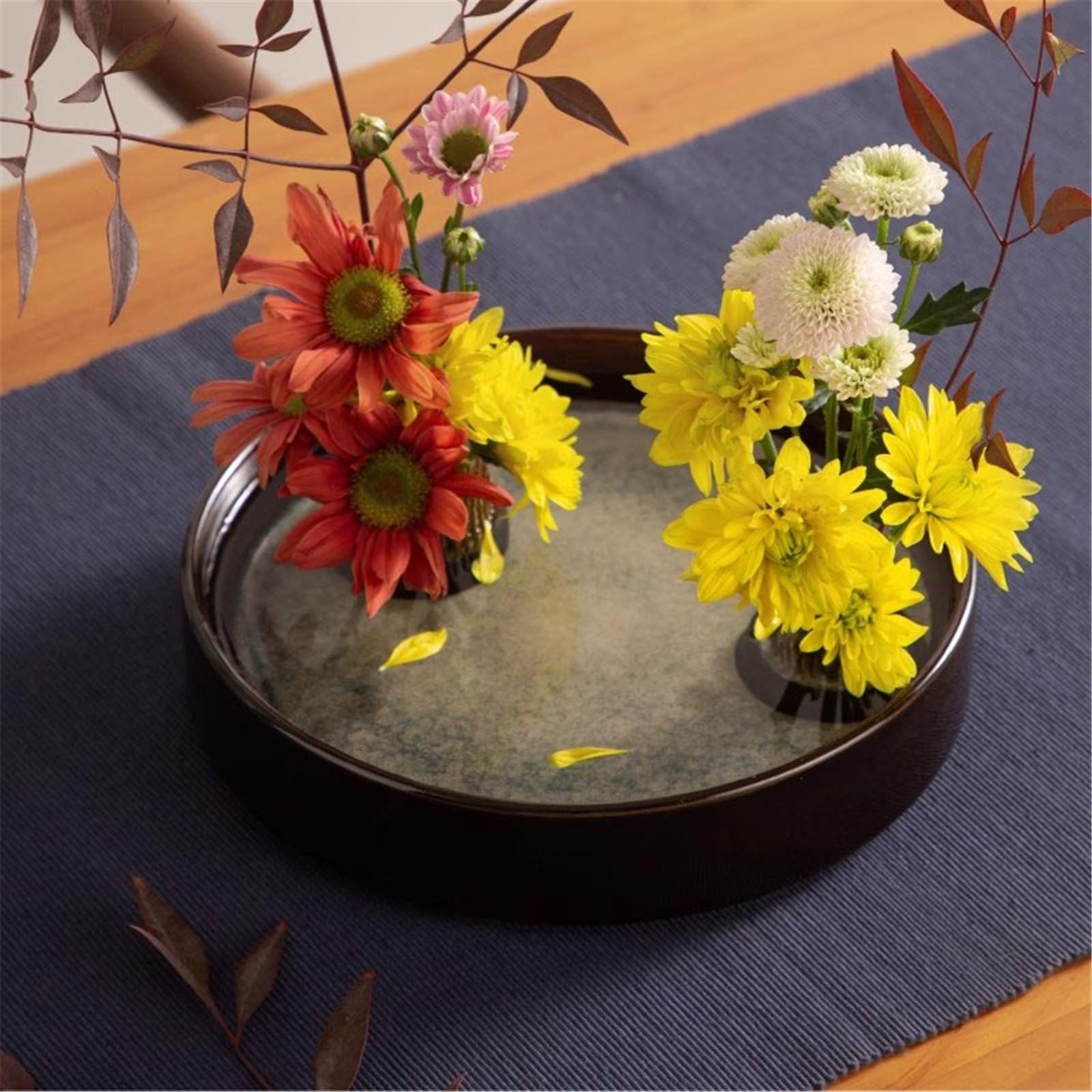 Bandejas para Plantas Bandeja de Goteo Circular cerámica Estilo Chino, platillo for arreglos Florales, Ideal for jardinería doméstica Mesa