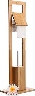 HEIMWERT Portarotolo per WC, in legno di bambù di alta qualità con porta carta igienica in piedi e scopino per WC, con porta carta igienica e porta carta igienica