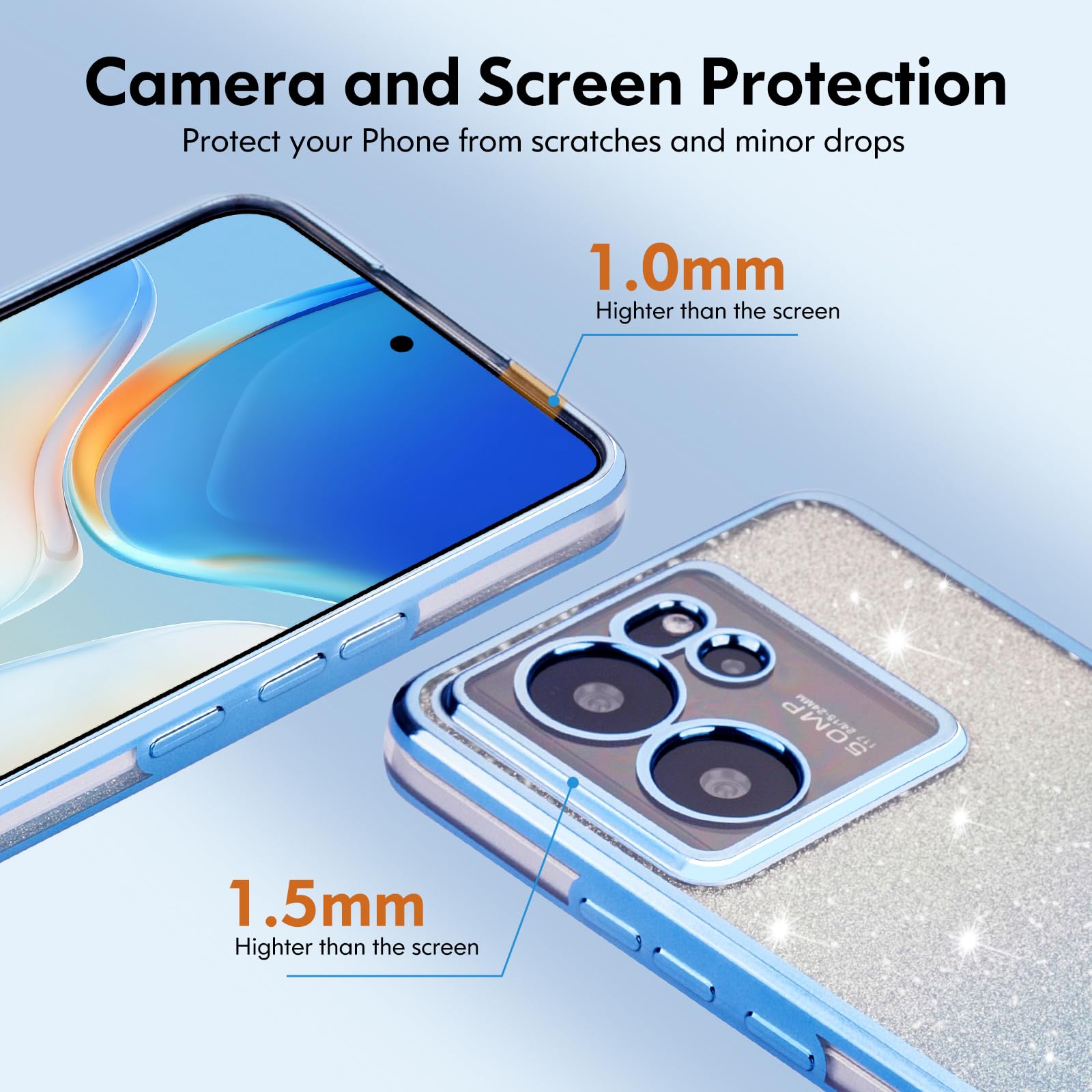 JNERBUYI Cover Protettiva per Xiaomi Redmi 12 4G, Custodia per Telefono Antiurto, Guscio Elettrolitico Squisito, Cover Bumper Glitterata per Ragazze. Nero