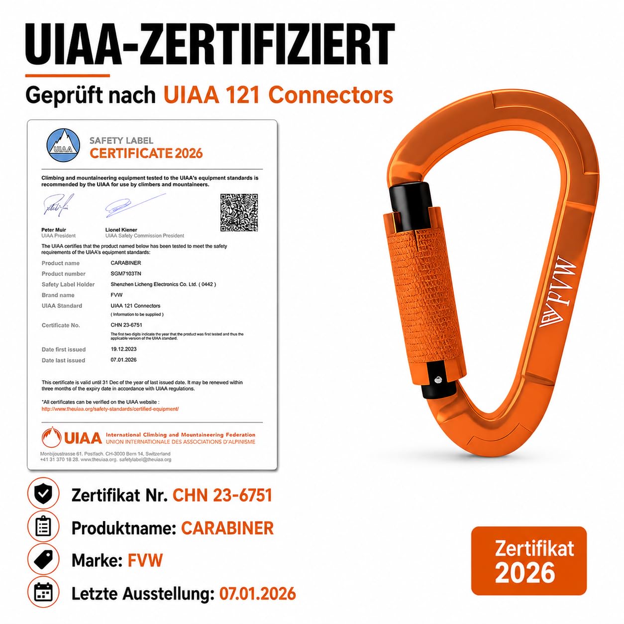 Mosquetón para escalada y escalada, 10 unidades con certificado UIAA de 25 KN, para hamacas, columpios, perros