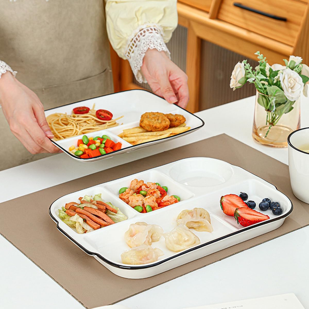 Large White Dinner Plates Ceramic Divided Plate 12 Inch 4 Compartment Porcelain Portion Control Plate for Adults Bariatric Diet - Microwave, Oven, and Dishwasher Safe - Image 5