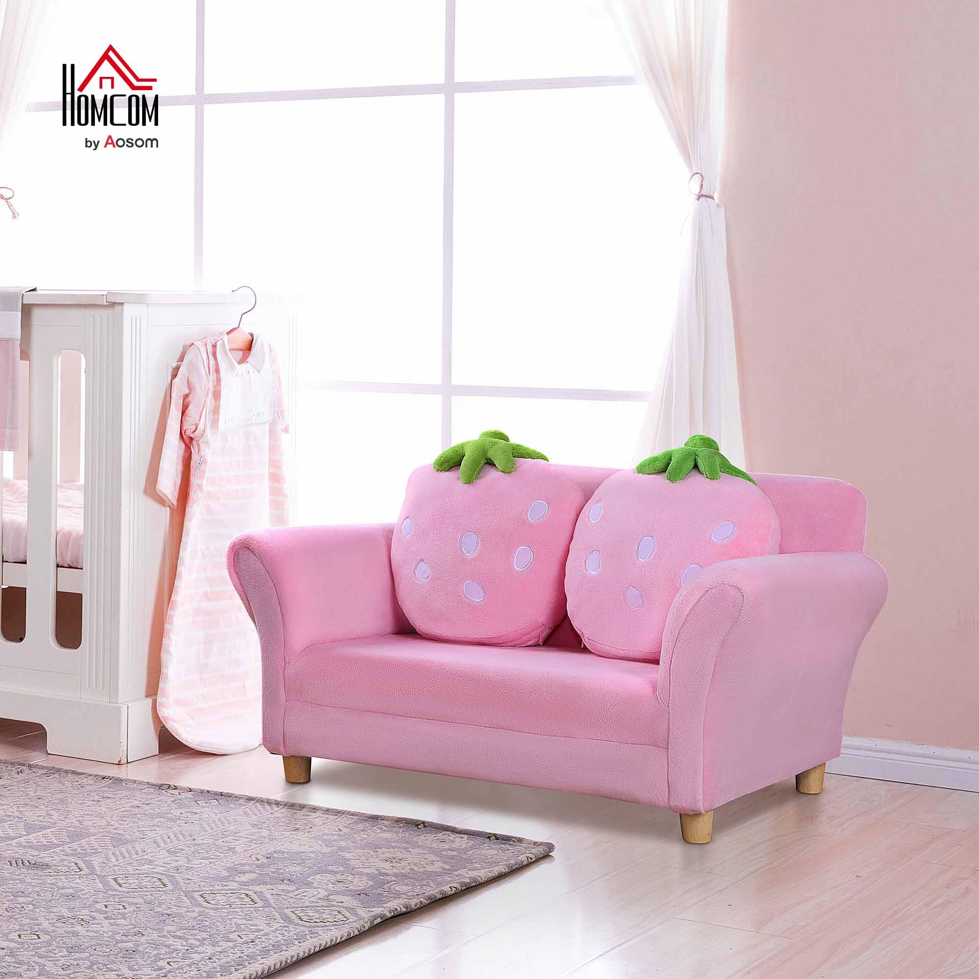 HOMCOM Sofa dziecięca, fotel dziecięcy, sofa, kanapa, krzesło do pokoju dziecięcego, miękka sofa, podwójna sofa pojedyncza (sofa truskawkowa)