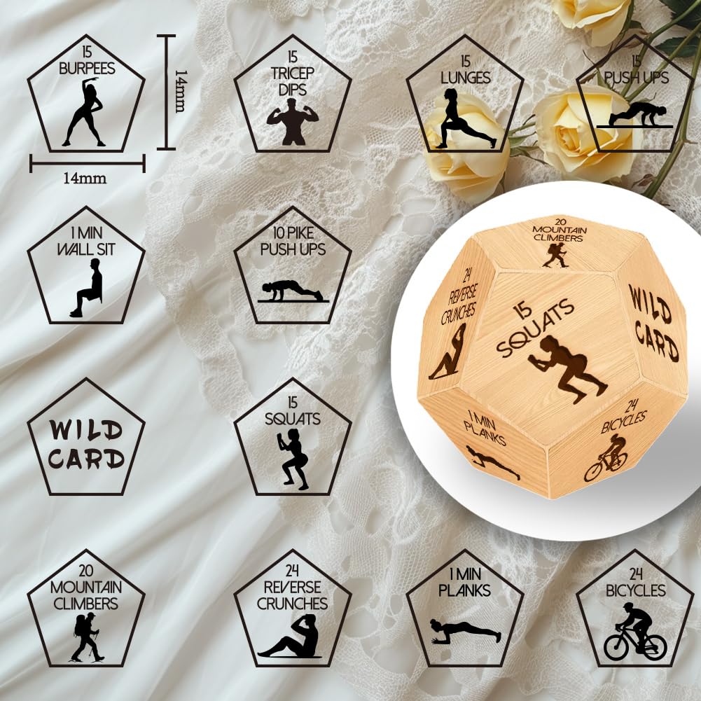 UNICRAFTALE Exercise Decision Dices Fitness Dice Wooden Decision Sieve With Velvet Packing Pouches Cycling Sports Game Dice Gifts for Women Men Girlfriend Boyfriend Couple - Image 3