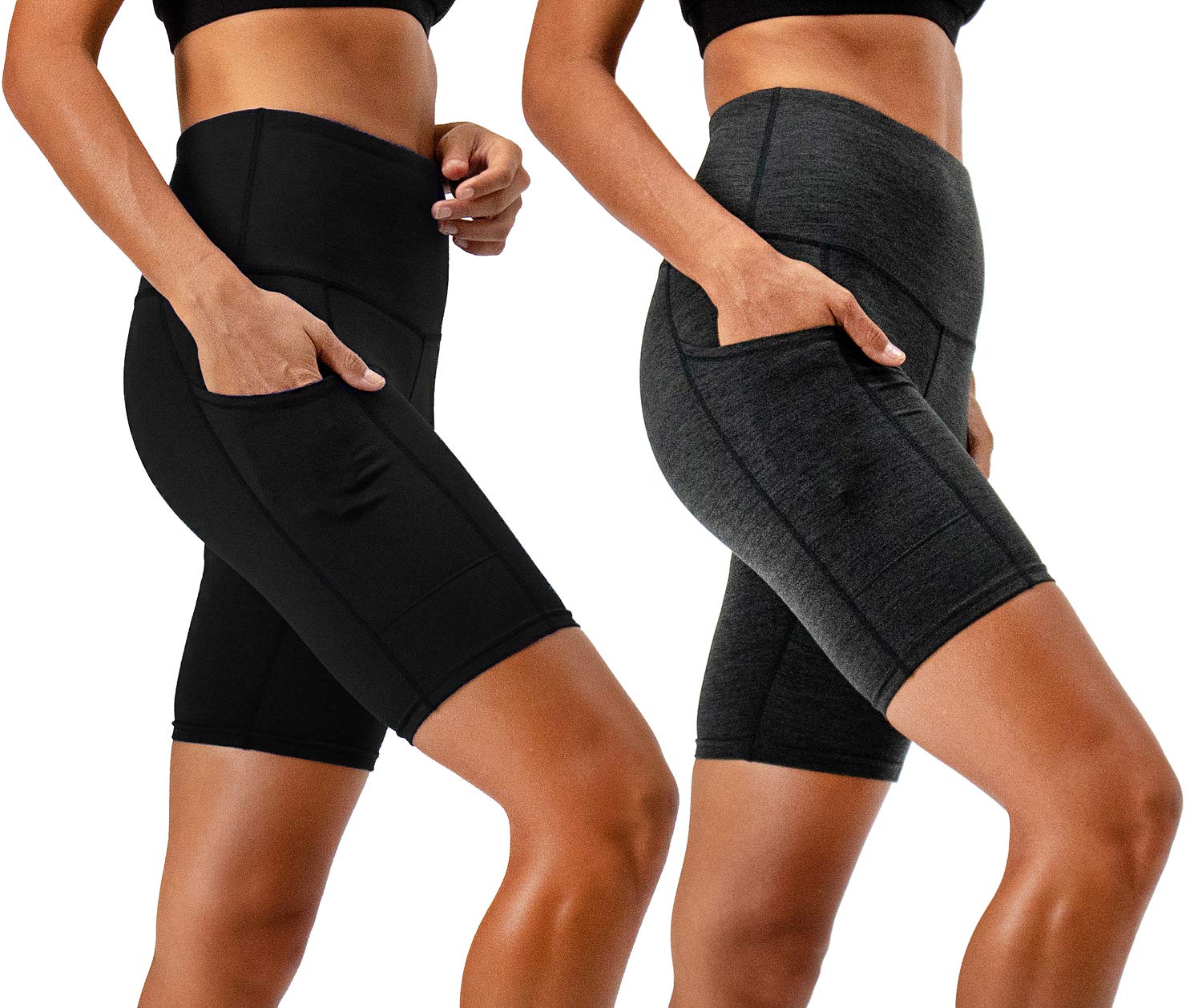 DEVOPS 2 Pack Women's 8 Biker Shorts High Waist Yoga Workout