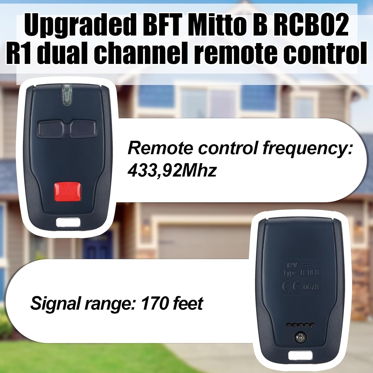 Kingdder 6 Pcs 2 Channel Remote Control Compatible with BFT Mitto B RCB02 R1, 433.92mhz Gate Opener Remote Control Transmitter for All Kinds of Doors, Easy to Program