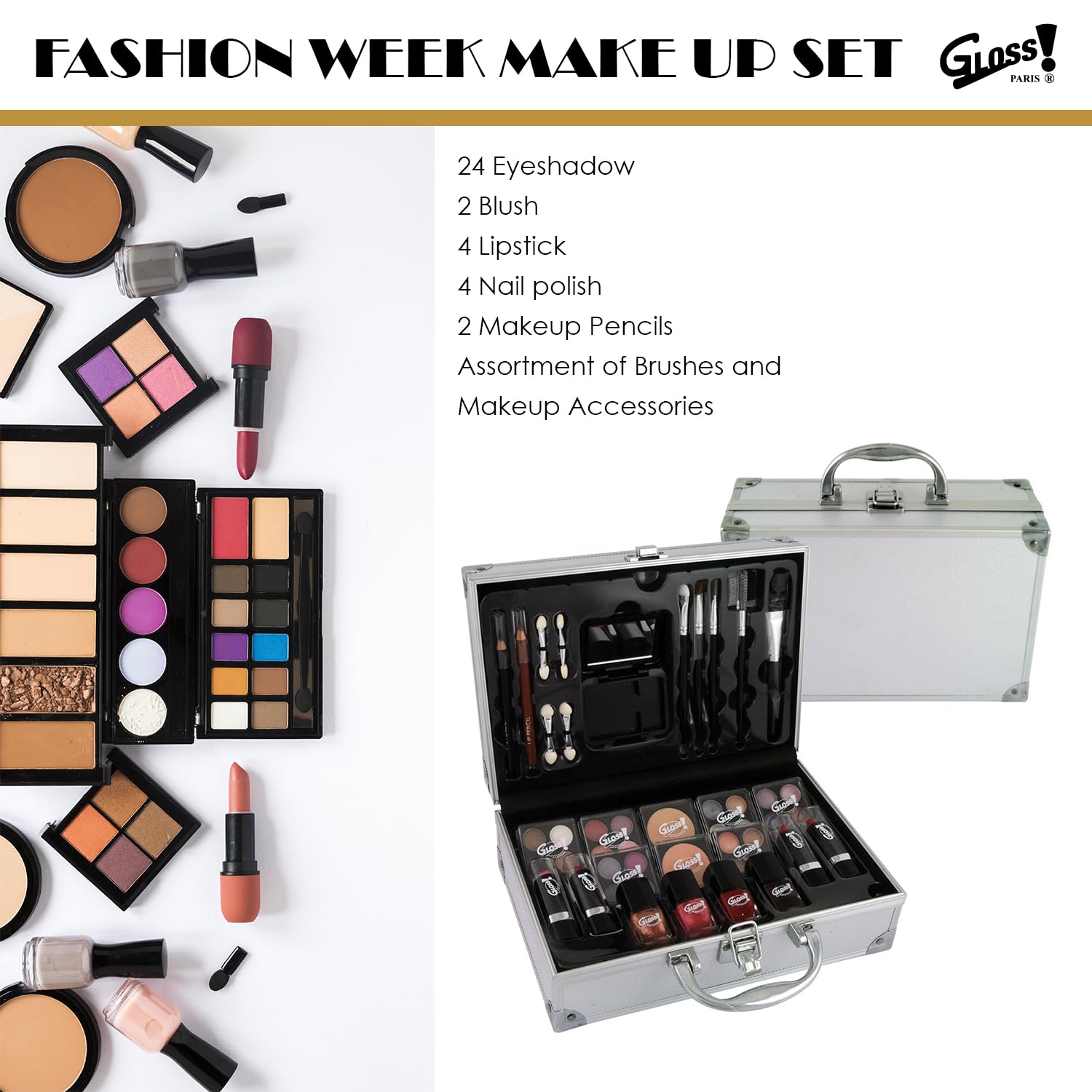 Makeup Palette and Case for Women 52 Pieces: Blush, Eyeshadow, Lipstick, Nail Polish, Multicolor - Image 3