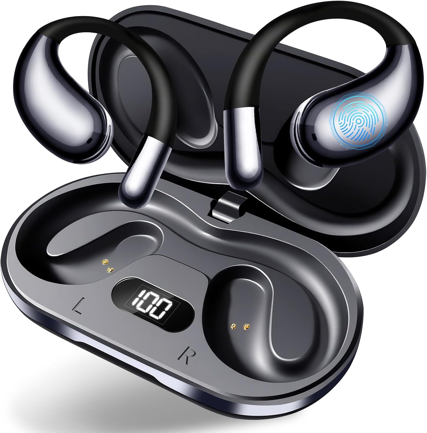 Wireless Earbuds,Open Ear Earbuds – Bone Conduction Headphones,Waterproof Deep Bass Earphones for Fitness and Running, Sports Headphones,Sweat-Resistant for Workouts (Black)