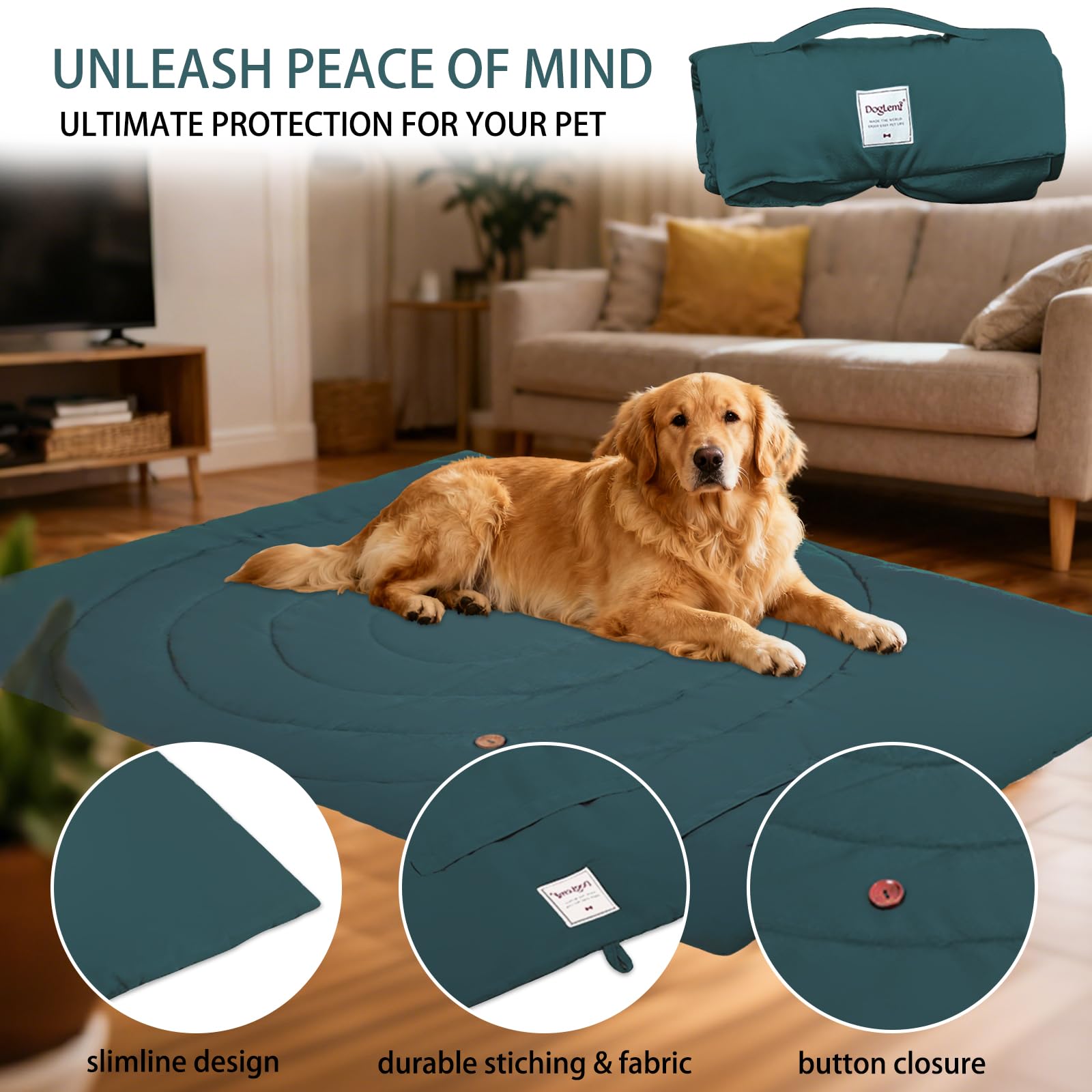 Colchoneta Plegable para Perros, 95 x 65 cm Lavable Impermeable Cama para Perros Grande y Mediana Cojín portátil para Perro y Gatos Manta de Viaje para Mascotas Colchón Multifunción (verde)