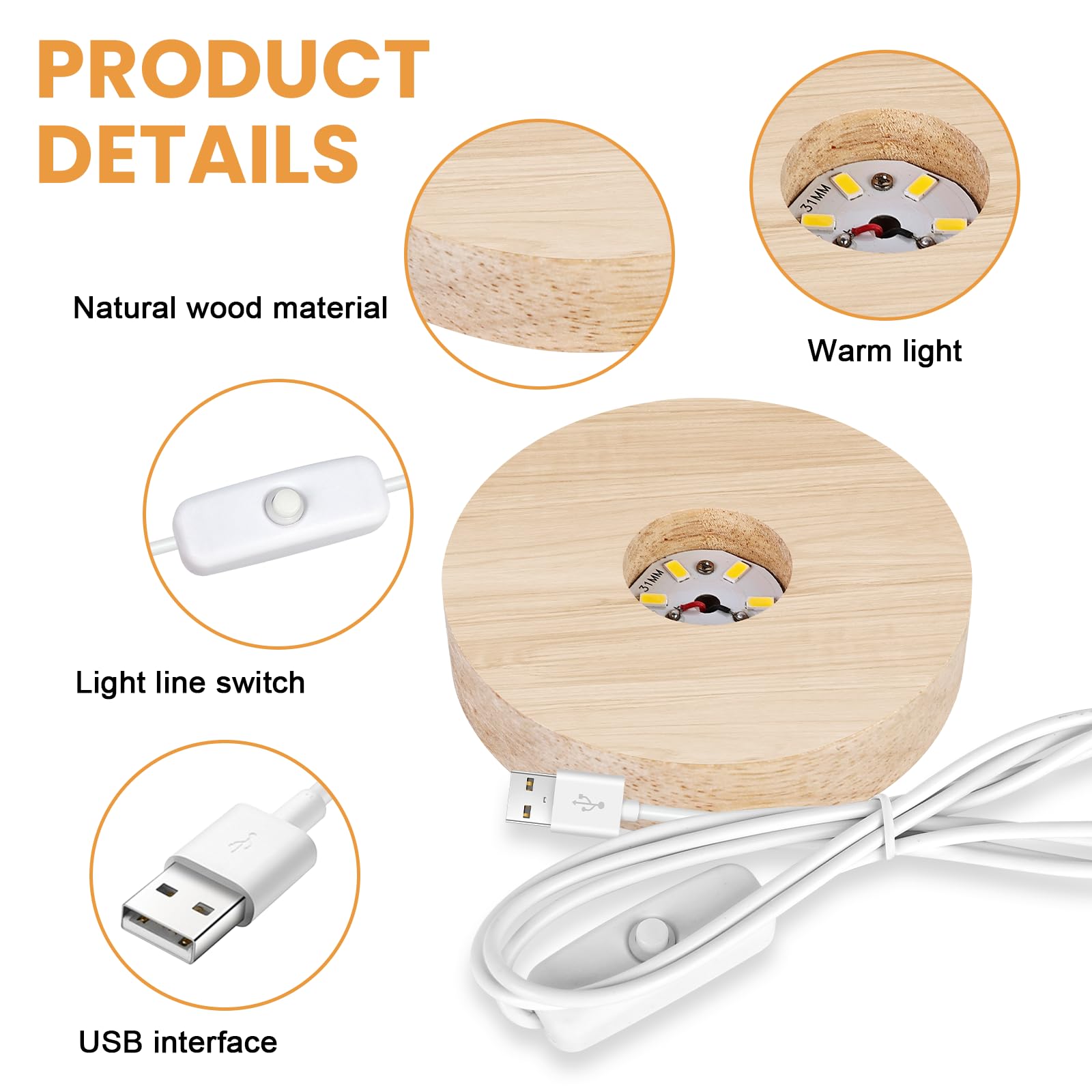 6 Socles Lumineux En Bois LED - Bases Rondes Et Carrées 8cm Avec Télécommande - 16 Couleurs, Luminosité Réglable, Alimentation USB - Pour Cristaux, Figurines, Décoration DIY Support Lumineux DIY