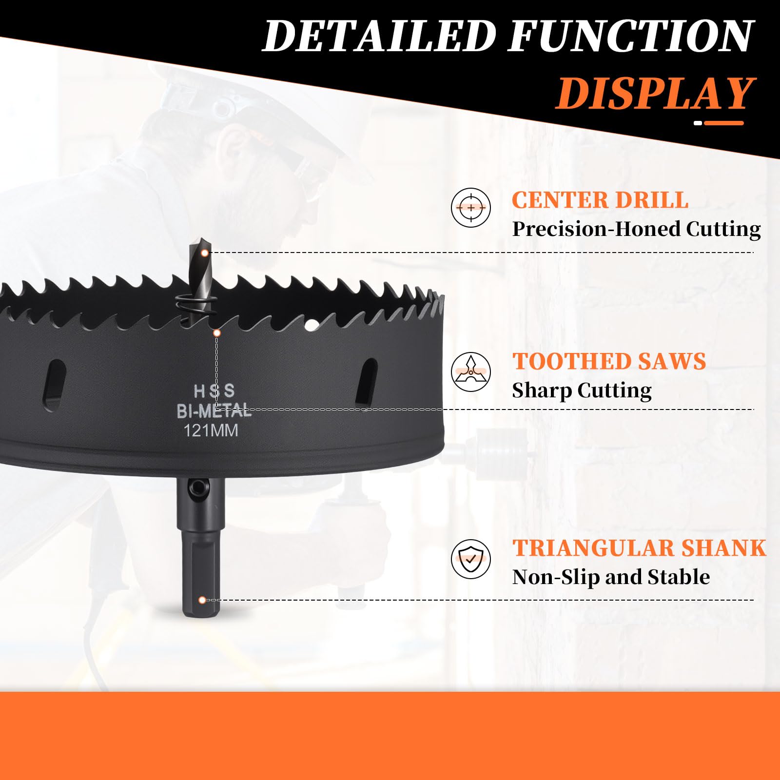 METALLIXITY Bi-Metal Hole Saw 4-3/4", M42 HSS Circular Head 121mm Hole Cutter with 2 Pilot Drill Bits - Image 3