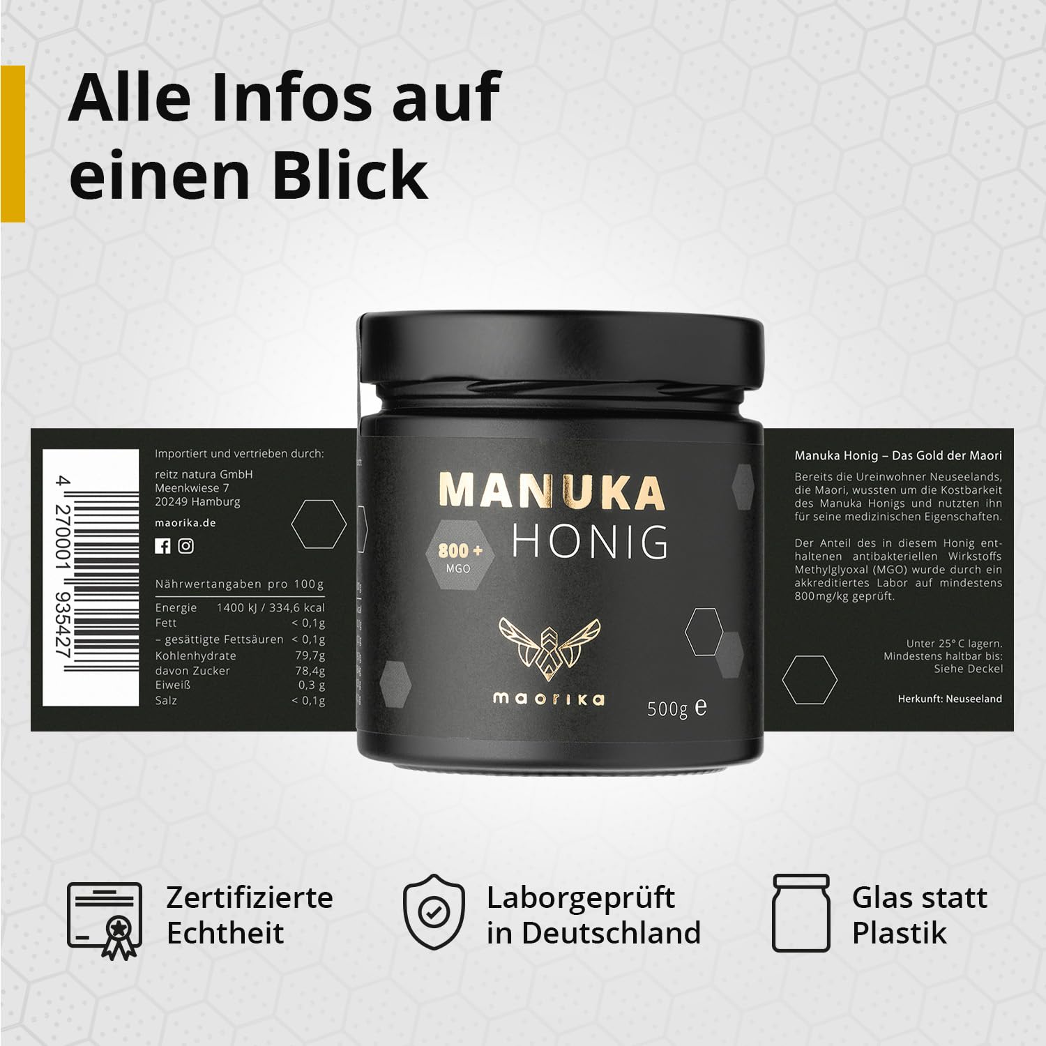 Manuka Honig 800 MGO 500g im Glas laborgeprüft zertifiziert Neuseeland