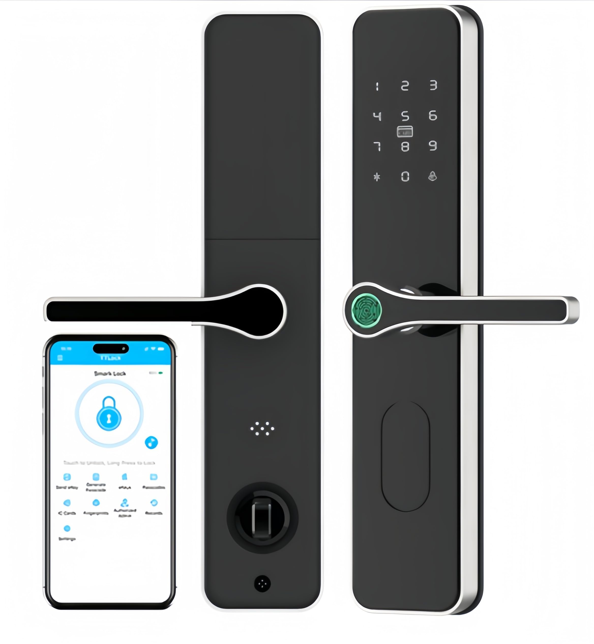 Smart Lock, TT Lock Bluetooth Version, Stainless Steel Lock, unlock by Fingerprint,nfc,password,remote,mechanical key. Interchangeable handles left and right. (GS58, Black)