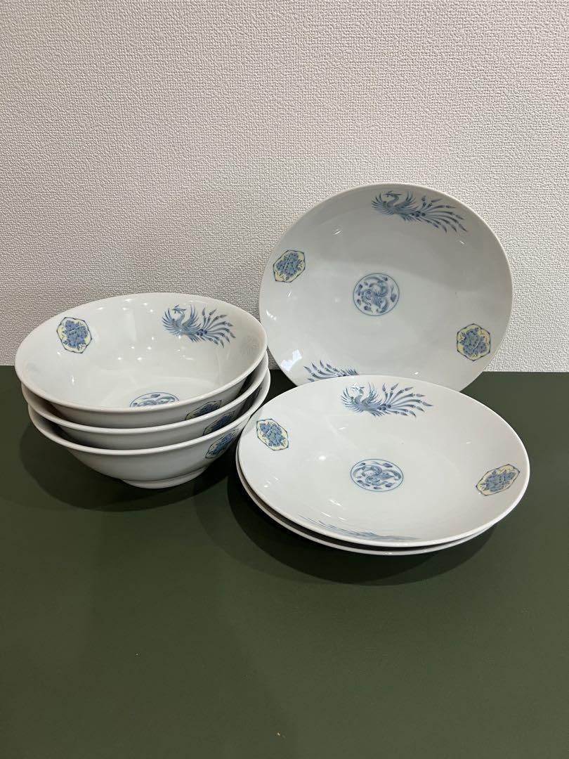 Amazon.co.jp: 長峰陶苑 鳳凰ラーメンどんぶり＆中華皿 セット