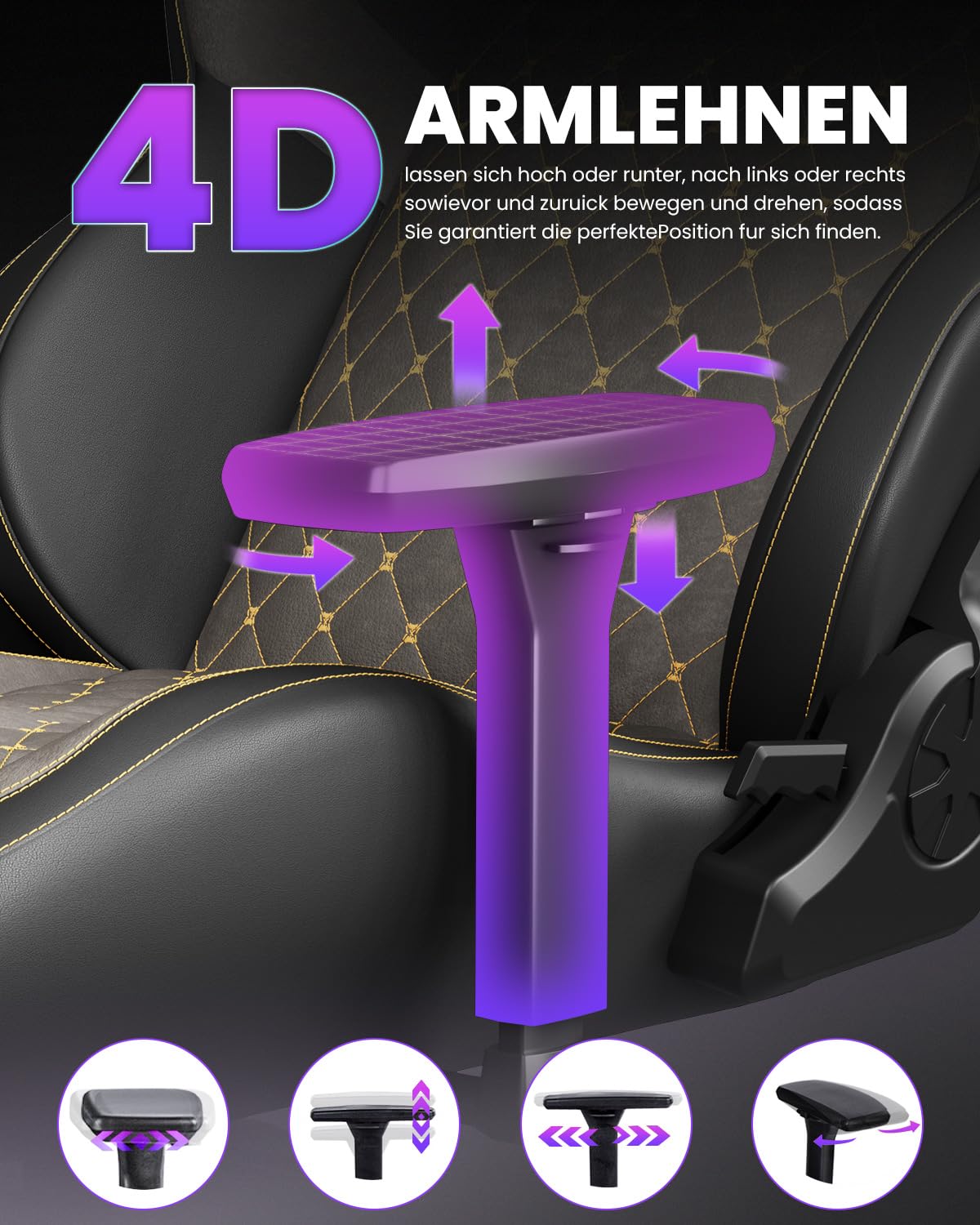 Bosmiller Gaming Stuhl 200kg Belastbarkeit Ergonomischer Bürostuhl bis 200kg Schreibtischstuhl XXL mit 4D Armlehnen Höhenverstellbarer Gaming Chair Chefsessel für Gamer und Esport