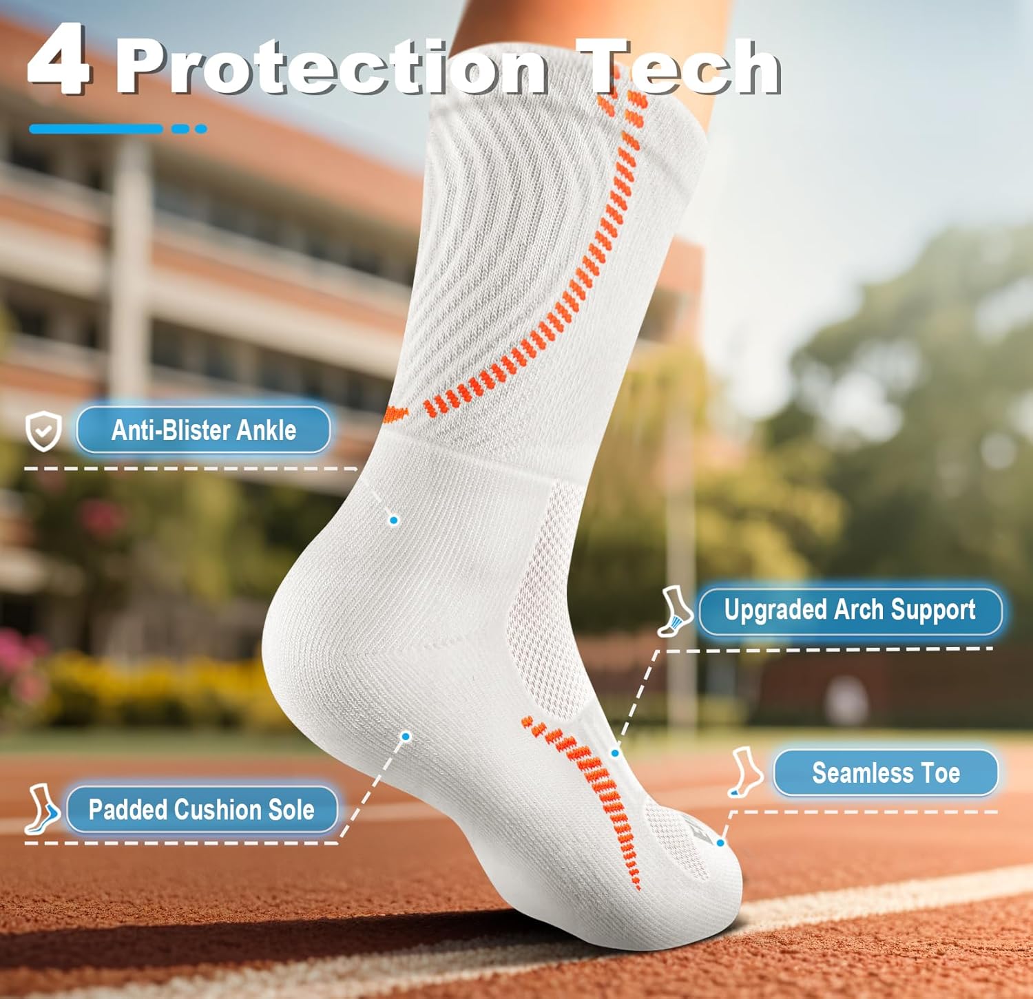 BULLIANT Boys Socks Compression Athletic Crew Socks Cushioned Running Arch Support 4 Pairs for 4-12 Years - Image 4