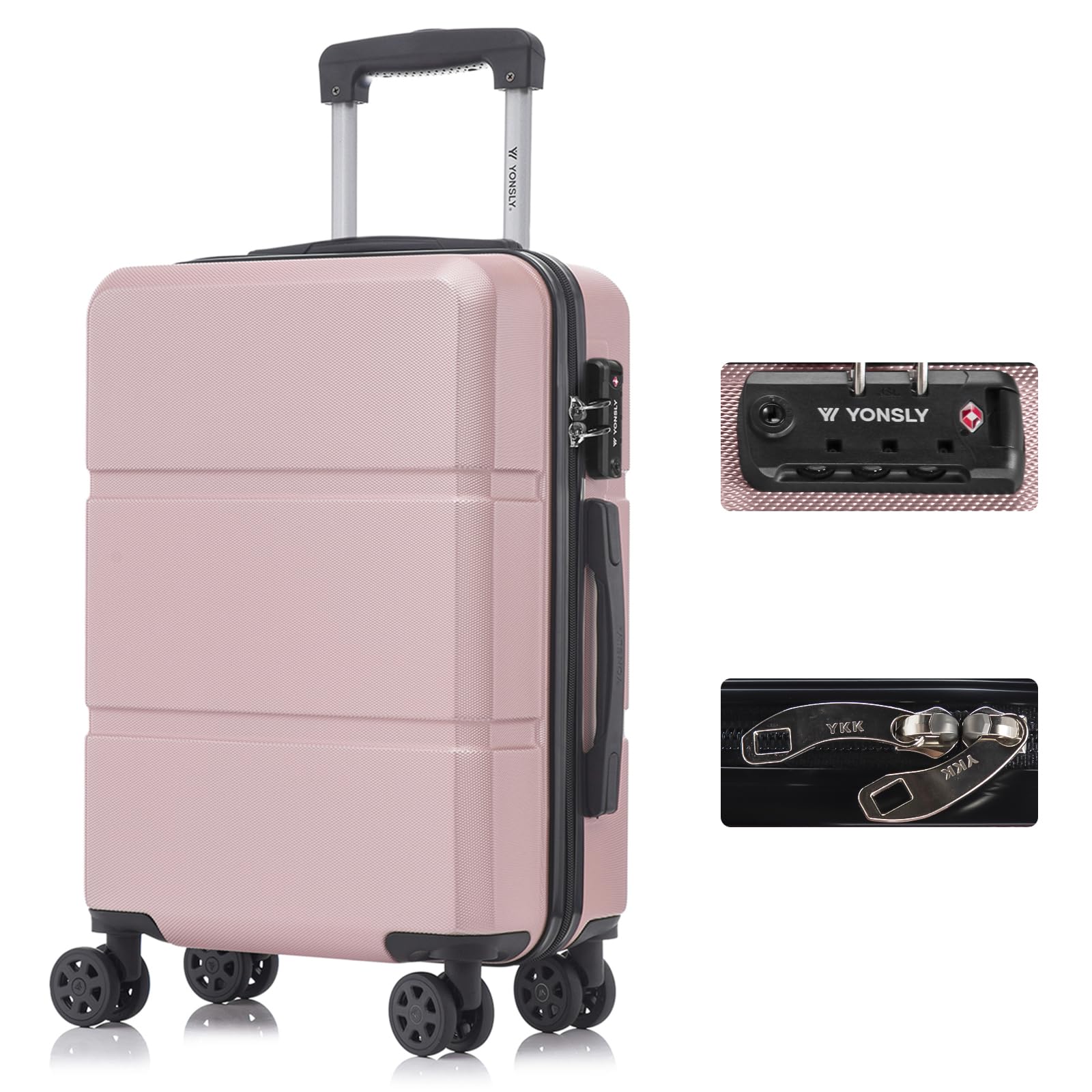 yonsly Koffer Suitcase, Trolley Reisekoffer, Rollkoffer Handgepäck mit 4 Rollen 360°, ABS Hartschalen, Sicherheitsschloss, Weicher Gummigriff, 210D-Futter