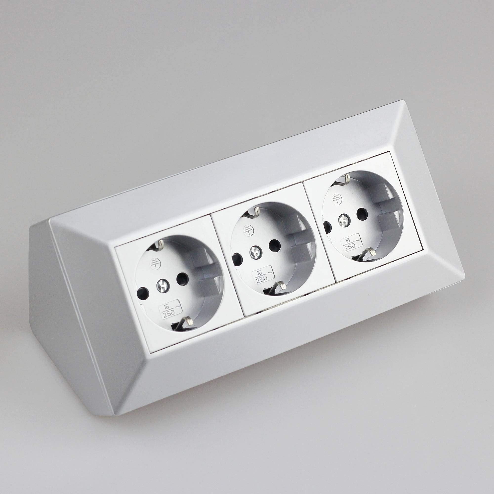 Plug-in Socket for Kitchen and Office Corner Made From High Quality Plastic Ideal for Worktop Table Socket or Plug with 3 Way Extension Plug Socket Unit Kitchen, silver, 230.00 voltsV