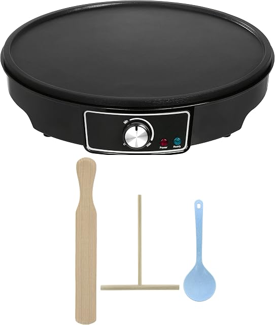 Ovation 1000W Crepe and Pancake Maker with Batter Spreader, Ladle & Spatula