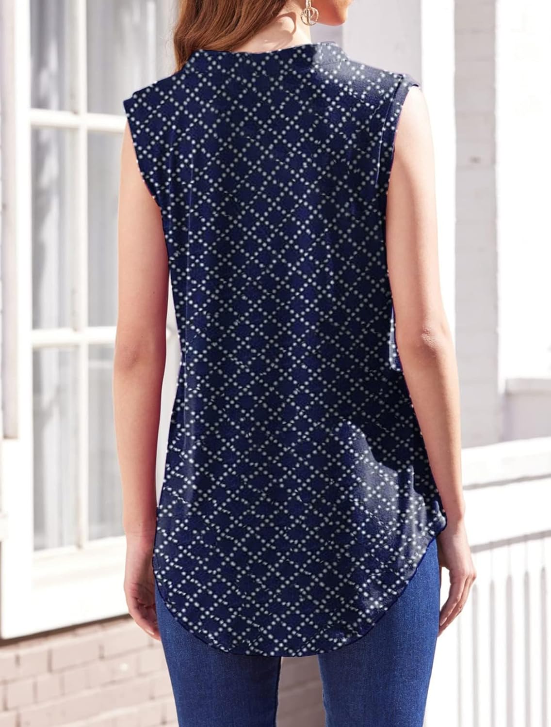 Halife Women's Sleeveless Floral Print V Neck Tunic Tank Tops Blouse Shirts - Image 4