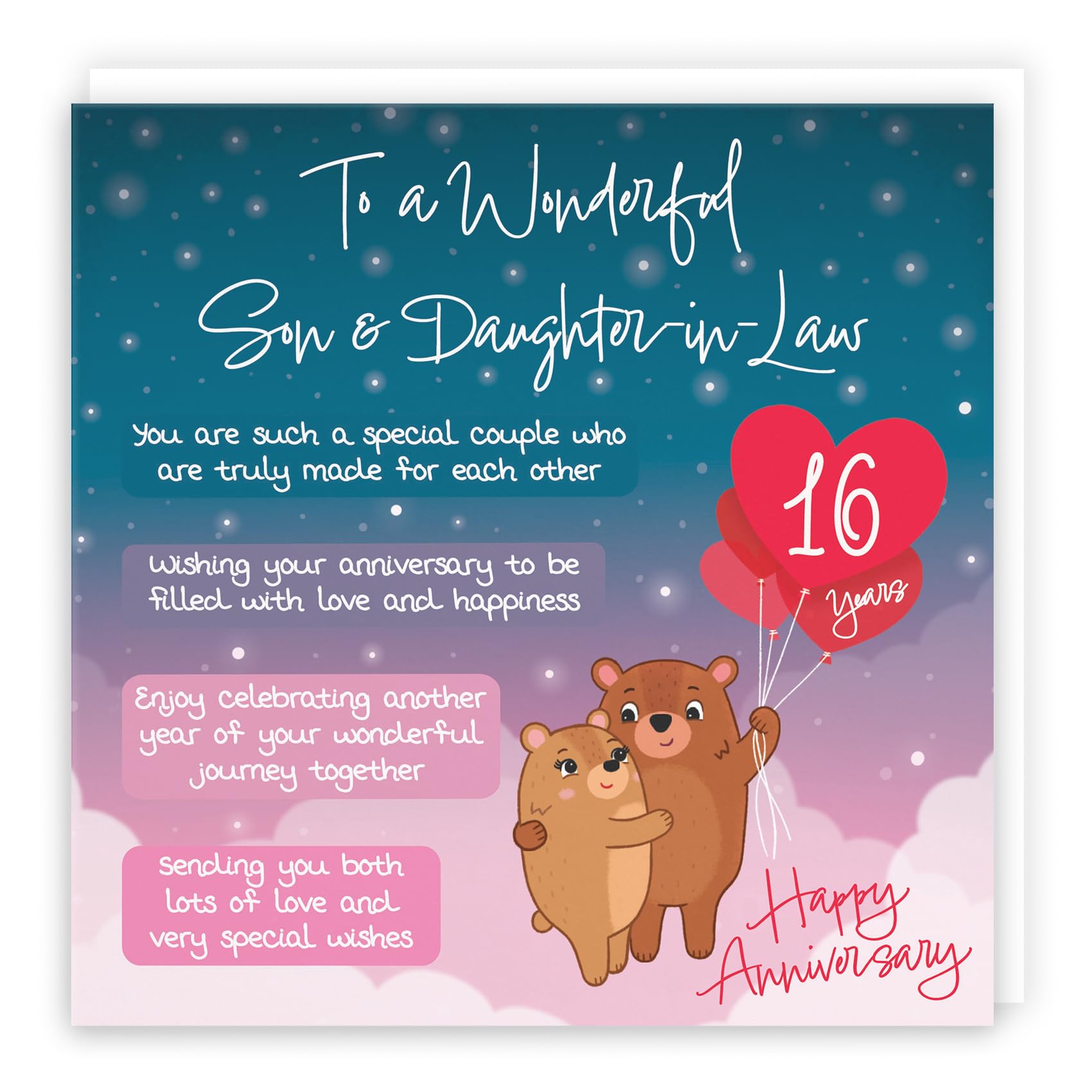 Hunts England, Son And Daughter In Law 16th Anniversary Card, Starry Night, Cute Bears