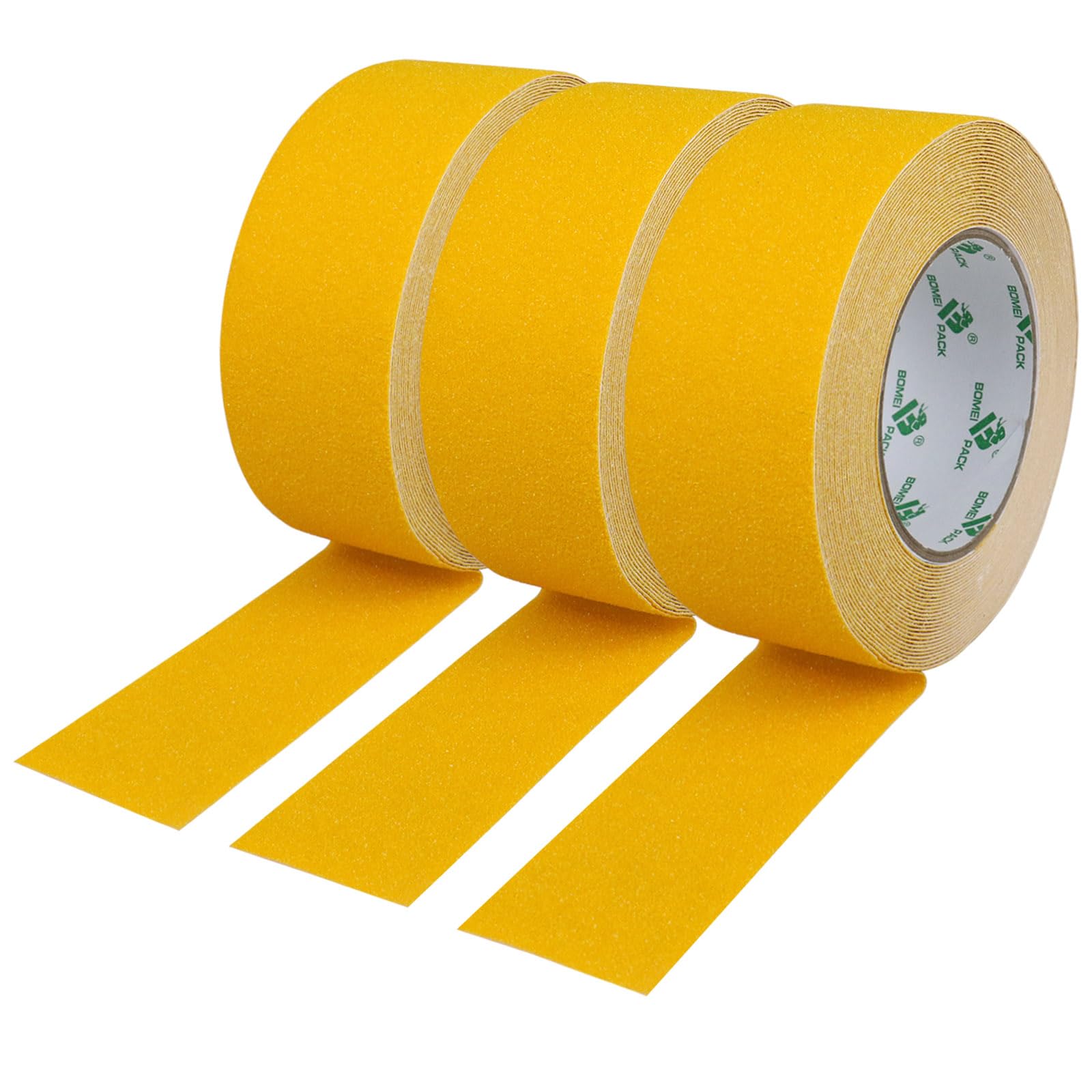 BOMEI PACK Lot de 3 rouleaux de ruban adhésif antidérapant pour marches d'escalier Jaune 50 mm x 10 m