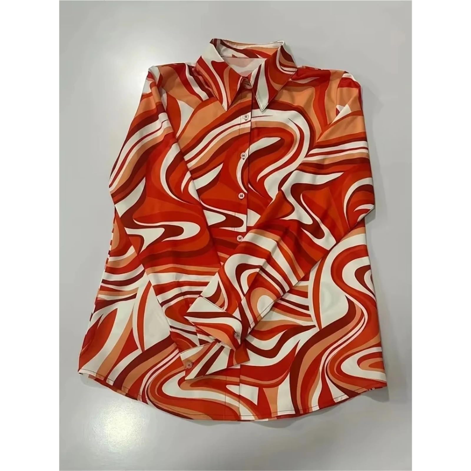 Camisa de Manga Larga con Solapa for Mujer, Informal, Holgada, con Estampado de Flores, Ropa de Diario for Viajes al Aire Libre