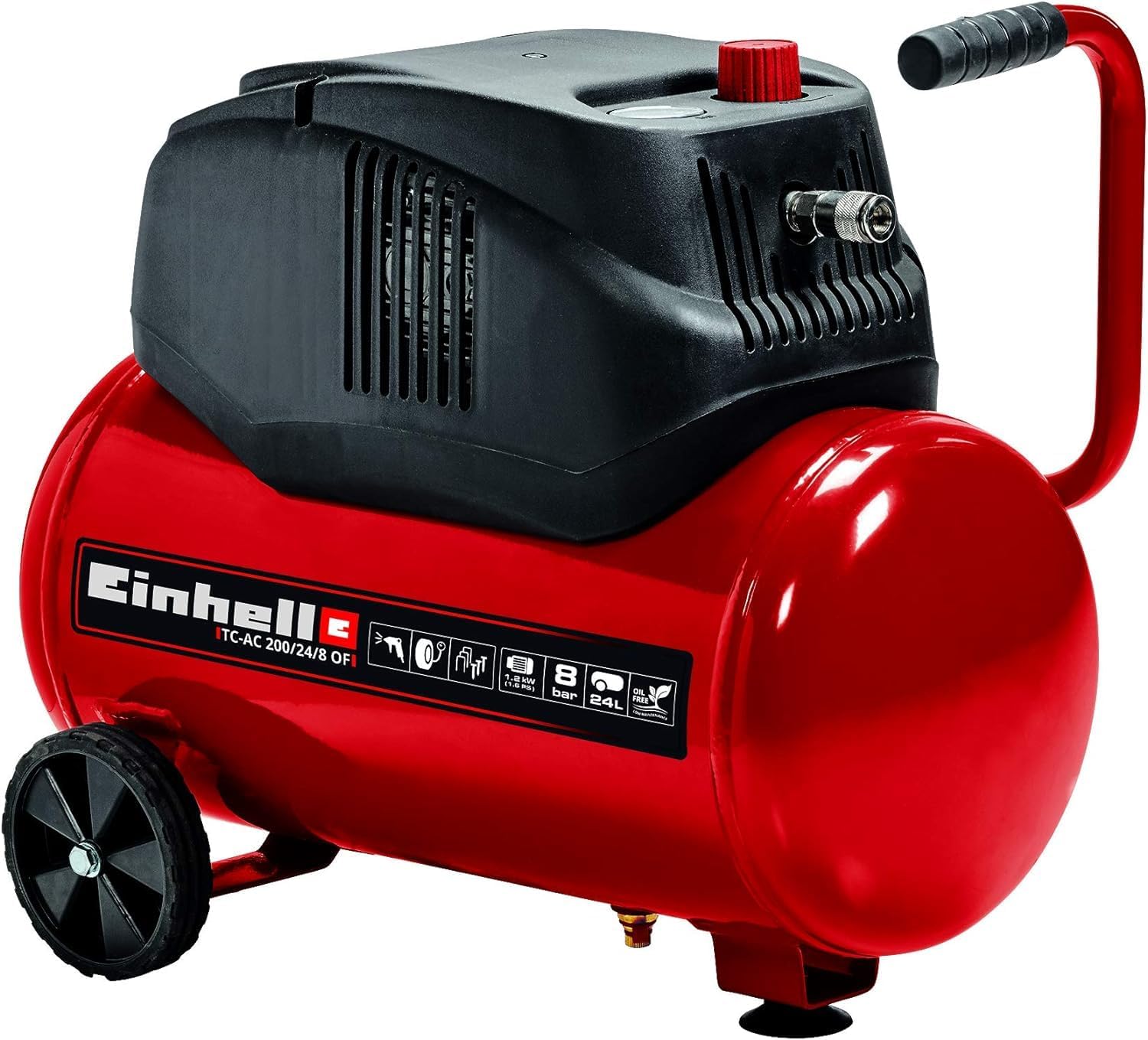 Einhel Oil-Free Air Compressor 240V, 24L, 1200W, 8 Bar, 116 PSI, Oil-Free Service-Free Motor, Pressure Reducer, Safety Valve TC-AC 200/24/8 of