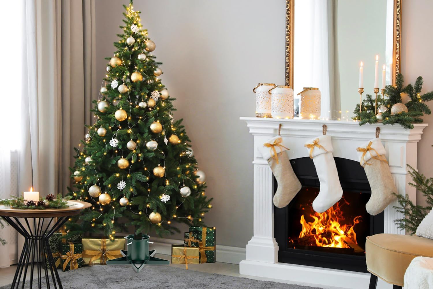 Christmas Tree Stand for 6ft Real Tree Green Christmas Tree Holder for Holiday Home Party Christmas Tree Decorations Fits Up to 4.7" Live Xmas Tree Trunks