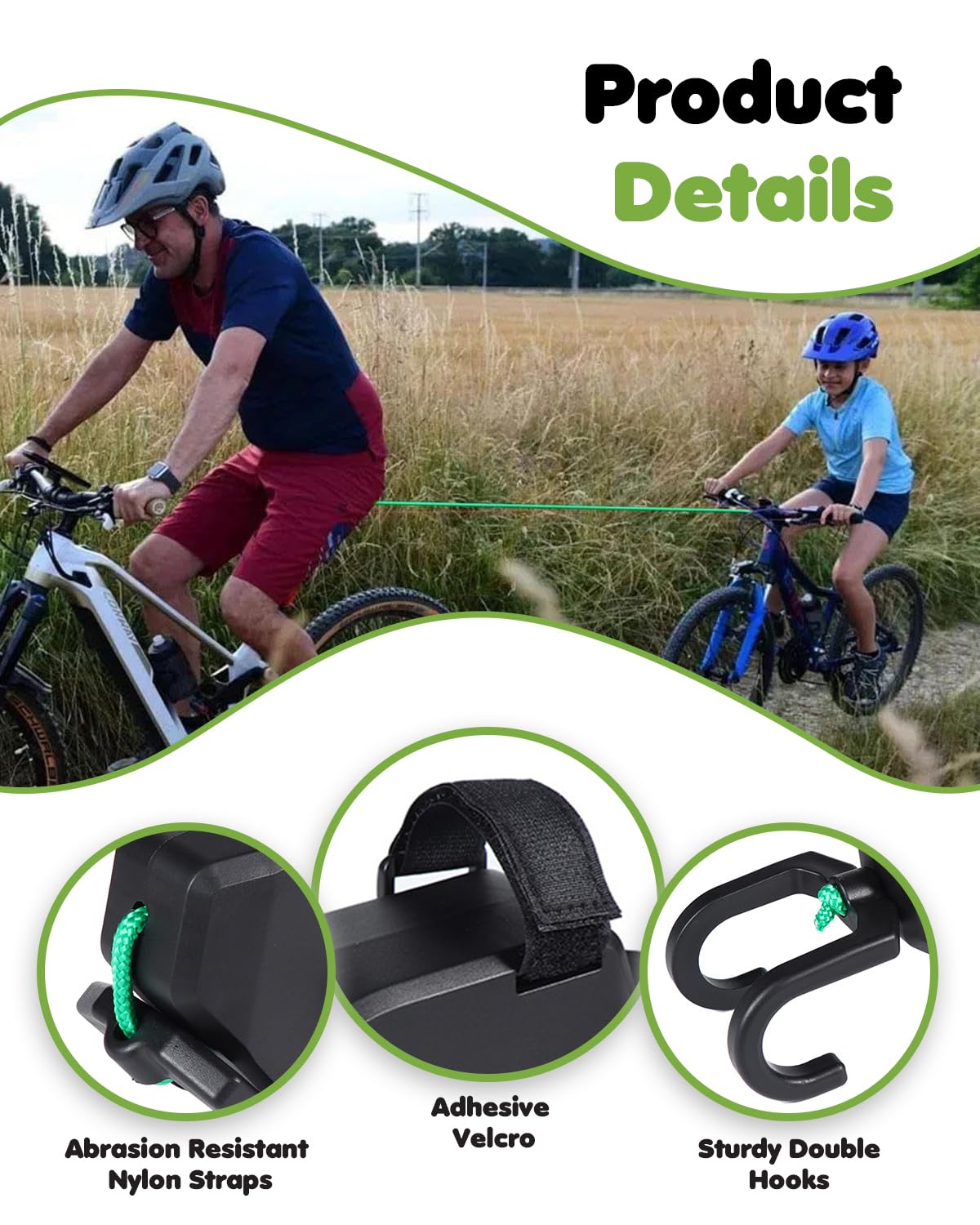 Corda di traino per bicicletta per bambini, retrattile da 2,5 m, per genitori, bambini, fune di trazione, portata 500 lbs per e-bike, mountain bike