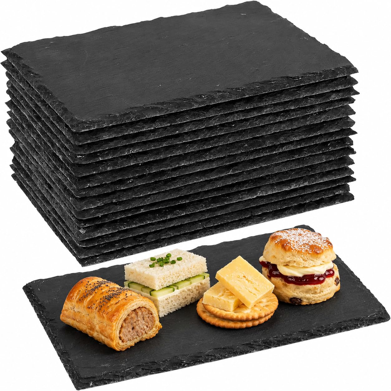 15 Pack Slate Serving Plates, 22 x 15 cm Rectangular Slate Cheese Boards