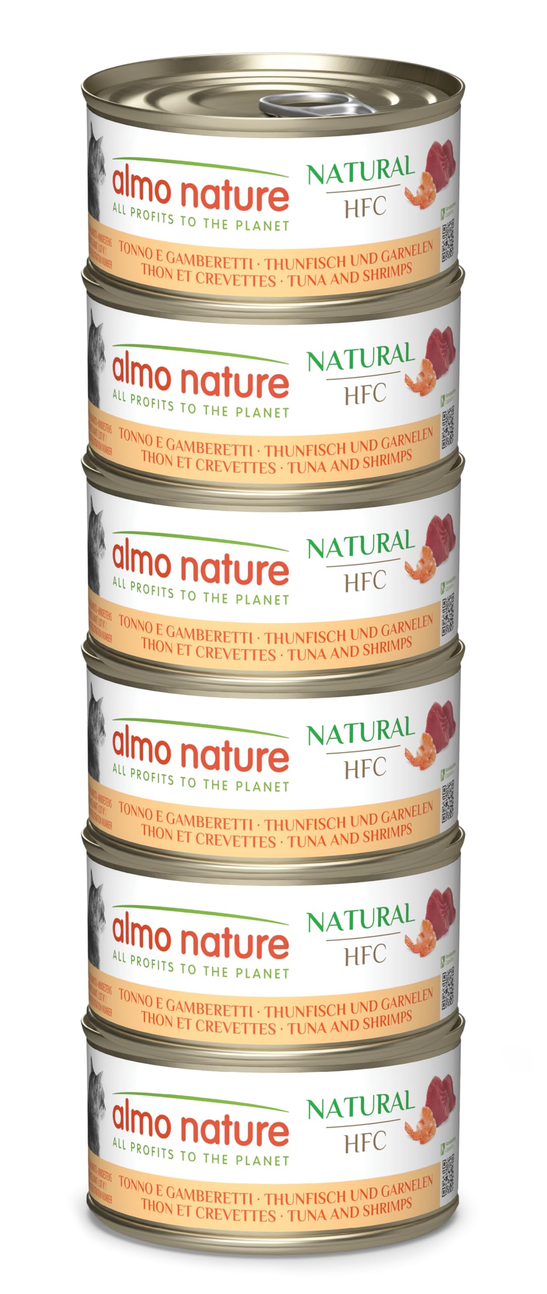 HFC Natural - Wet Cat Food - Tuna and Shrimps - Human Grade, Gluten Free - 70g, Pack of 6