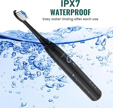 NBGRLVS Rechargeable Sonic Electric Toothbrush for Adults with 10 Brush Heads, 3 Modes, 2 Minute Smart Timer and Fast 4 Hour Charge - Perfect for Travel and Easy Dental Care (Black)
