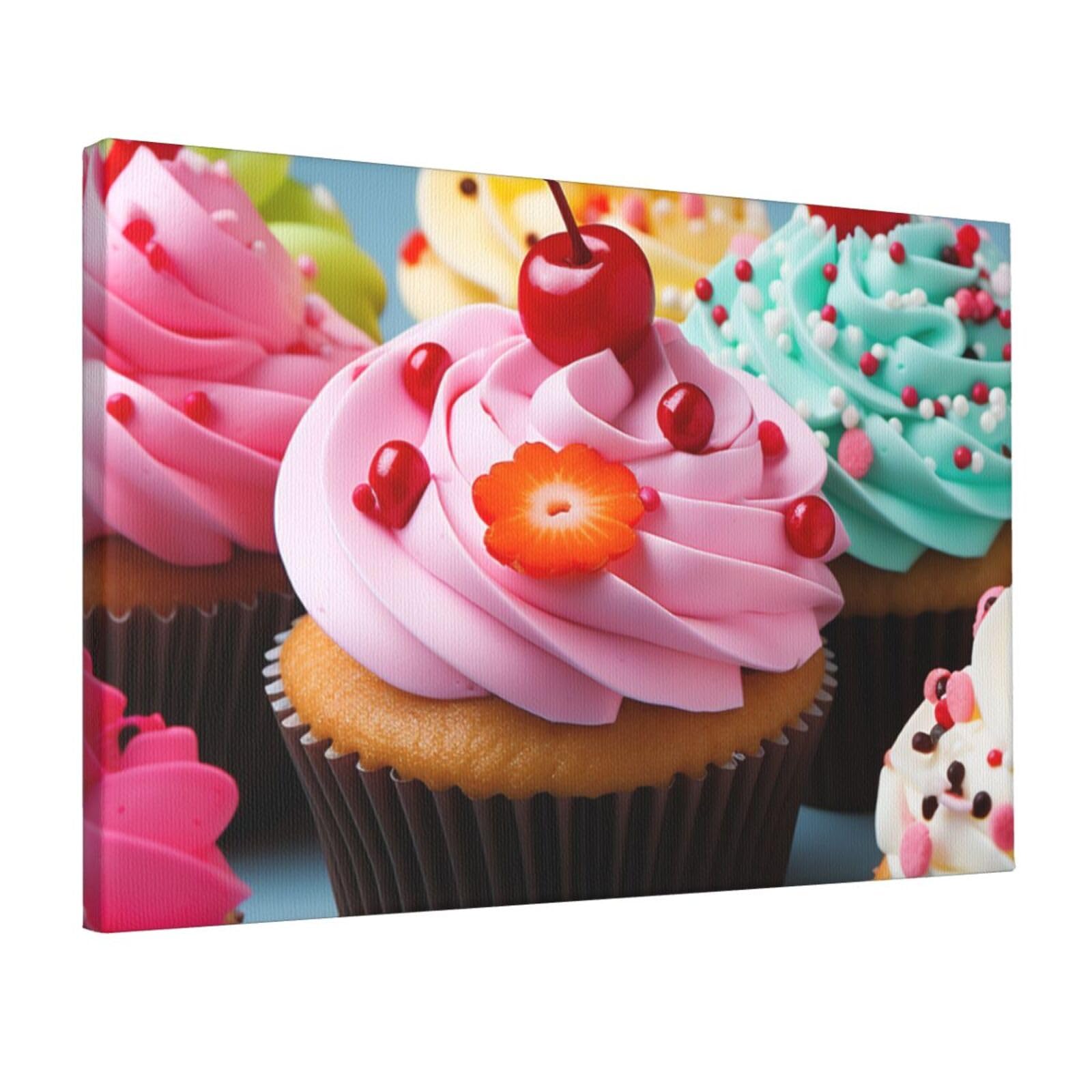 KLOPH Cupcake Canvas Wall Art for Living Room 12"x18" Modern Artwork Painting for Bathroom Hanging Canvas Prints Aesthetic Wallart for Bedroom Kitchen Office Wall Decor