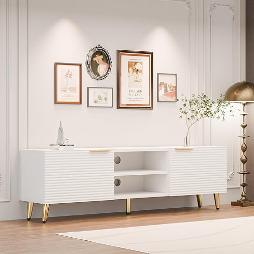 Betterhood Soporte de TV para TV de más de 65 pulgadas, consola de TV moderna para sala de estar, dormitorio, centro de entretenimiento de madera