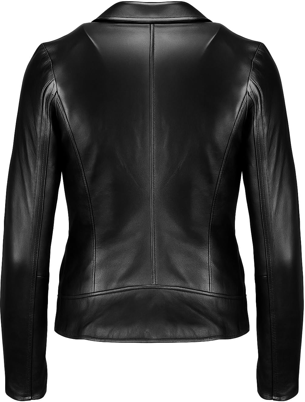 Lambskin Leather Jacket Women – Fitted Motorcycle Jacket Style with Asymmetrical Zipper and Collar black leather jacket.