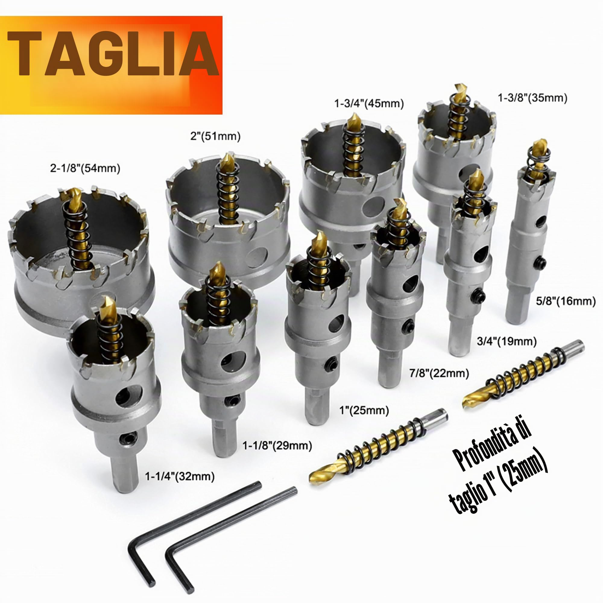 ASNOMY 12 punte in carburo di tungsteno da 16 a 54 mm, per acciaio inox, ferro, legno, plastica