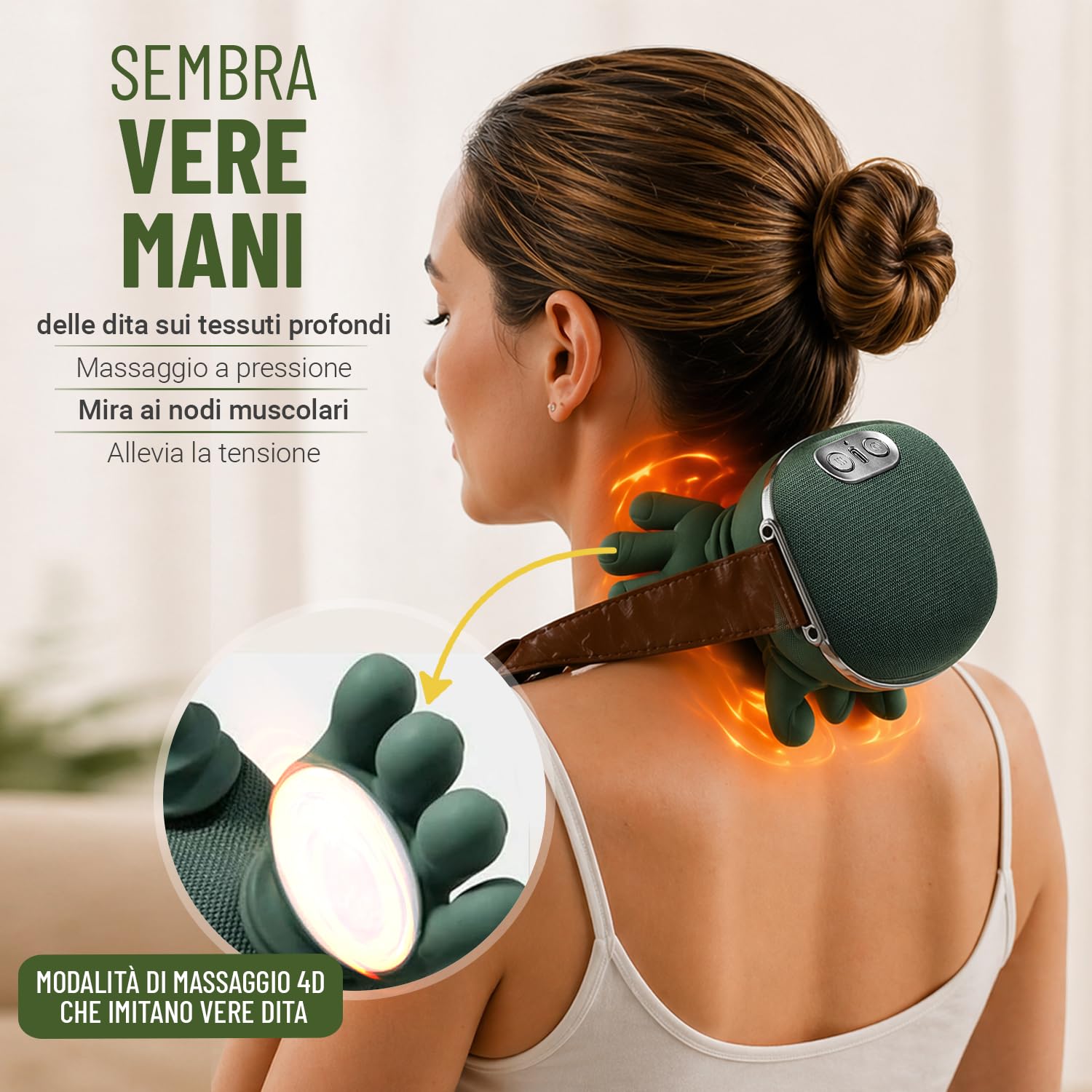 BeFit24 Massaggiatore Cervicale Ergonomico 4D Senza Fili, Massaggiatore Collo e Spalle con Calore, Massaggio Cervicale Profondo per Sollievo dal Dolore, Cuscino Massaggiante Schiena Portatile USB