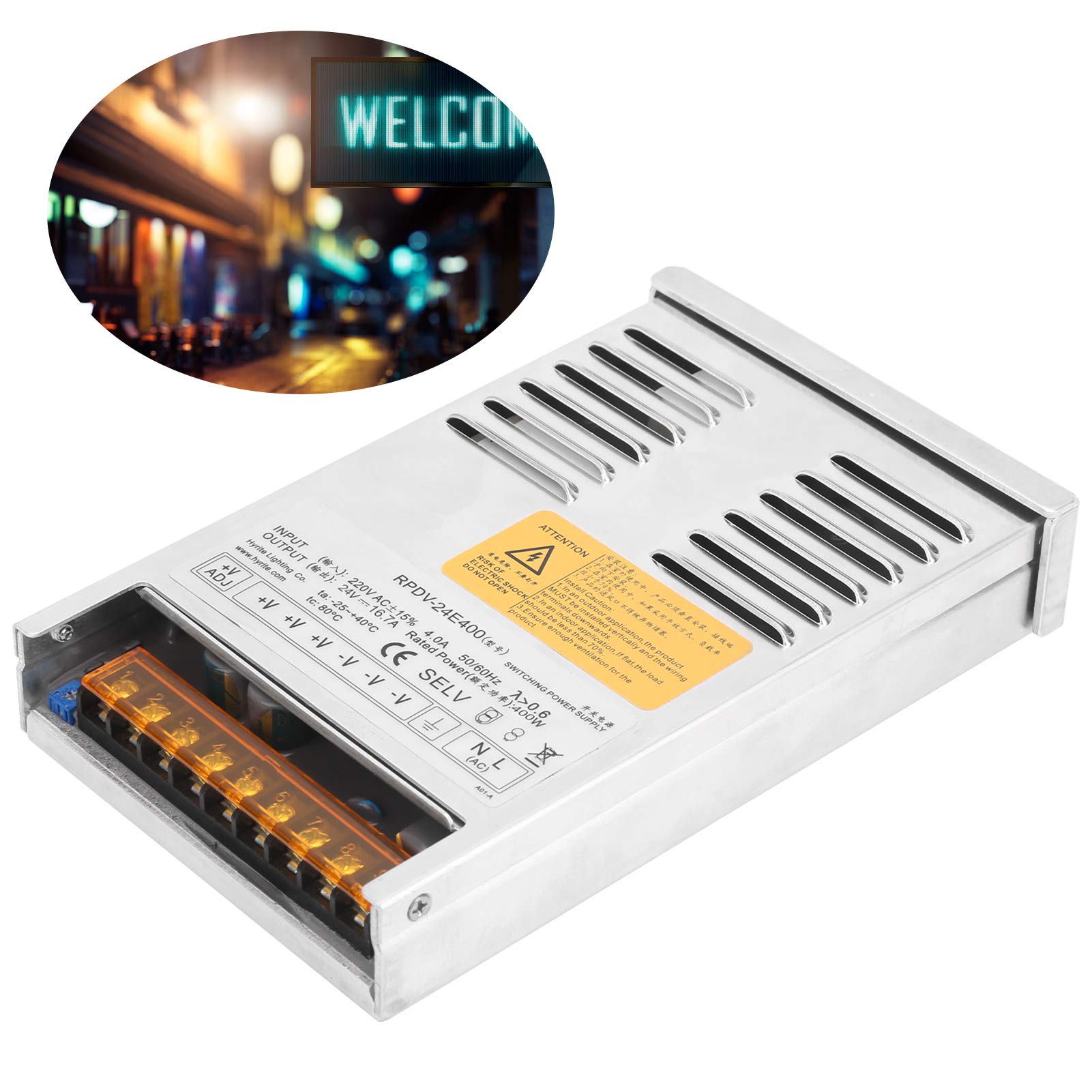 Fuente de Alimentación Conmutada LED, Interruptor de Iluminación Exterior de Refrigeración Eficiente para Ingeniería a Prueba de Lluvia (RPDV-24E400 24V)