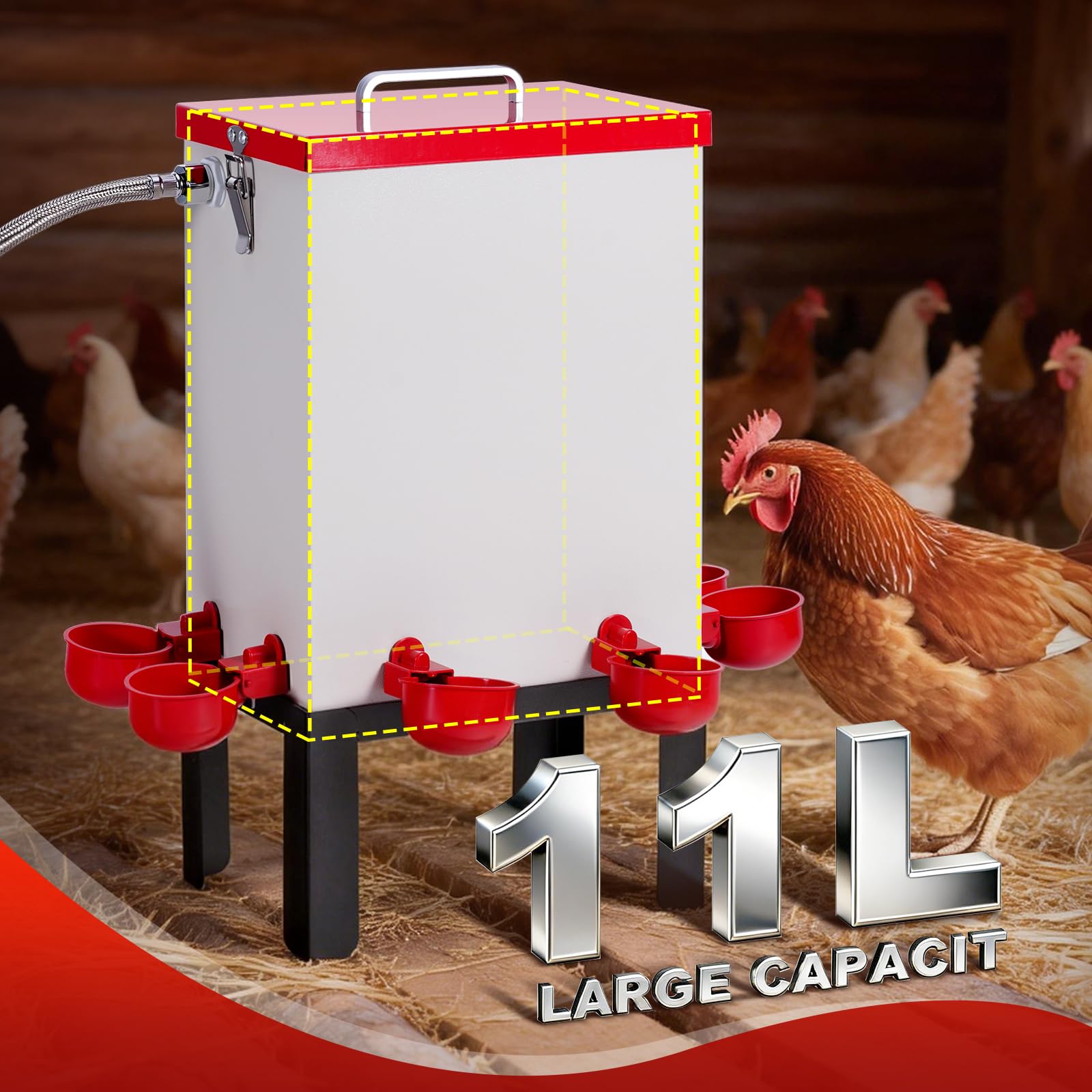 Bebedero automático para pollo de 12 litros con 6 vasos para bebedero automático para pollos, bebedero automático para pollos de acero inoxidable y pollitos para pollo, pato, ganso, pavo