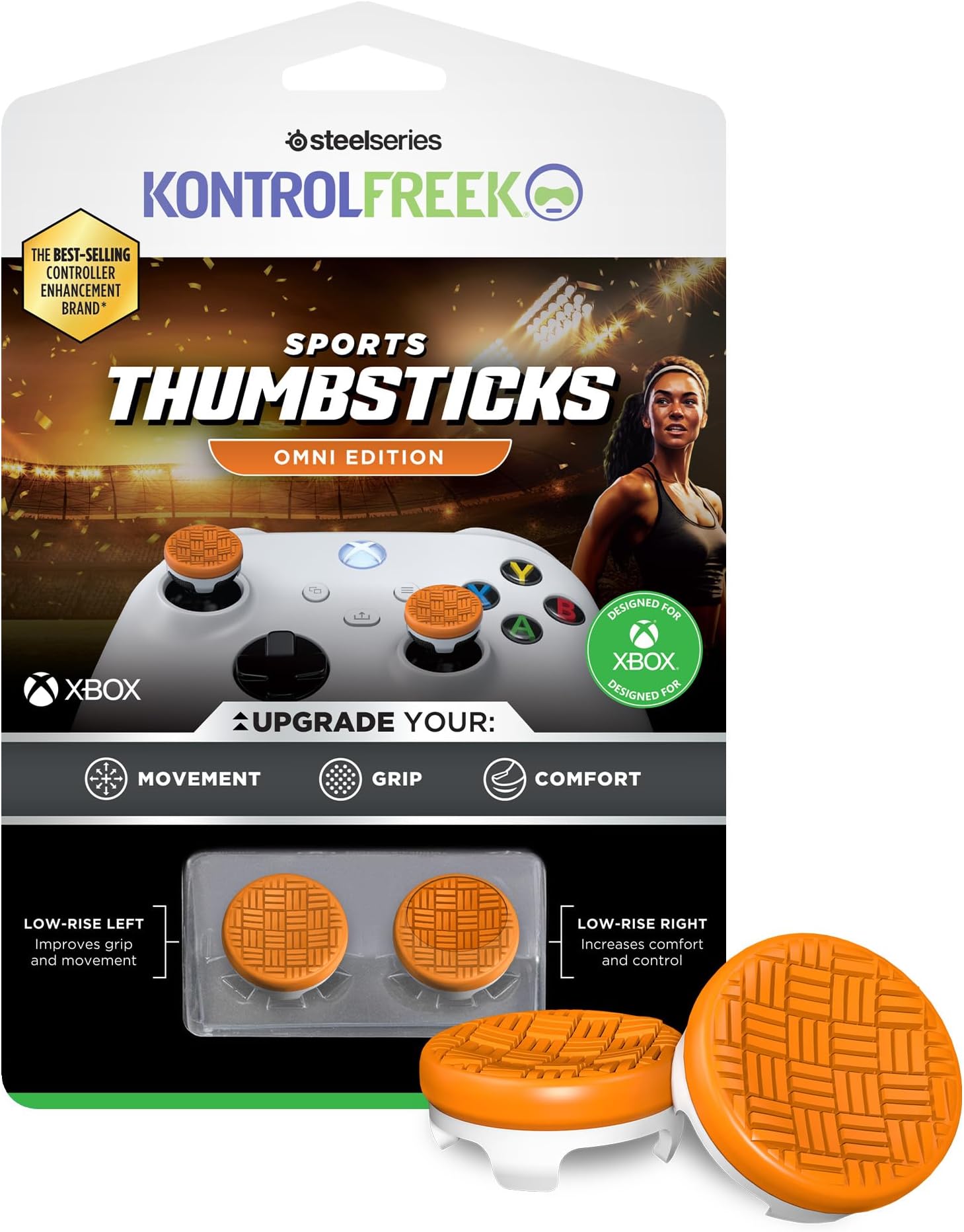 KontrolFreekOmni for Xbox One and Xbox Series X Controller, Performance Thumbsticks, 2 Low-Rise Concave, Orange/White