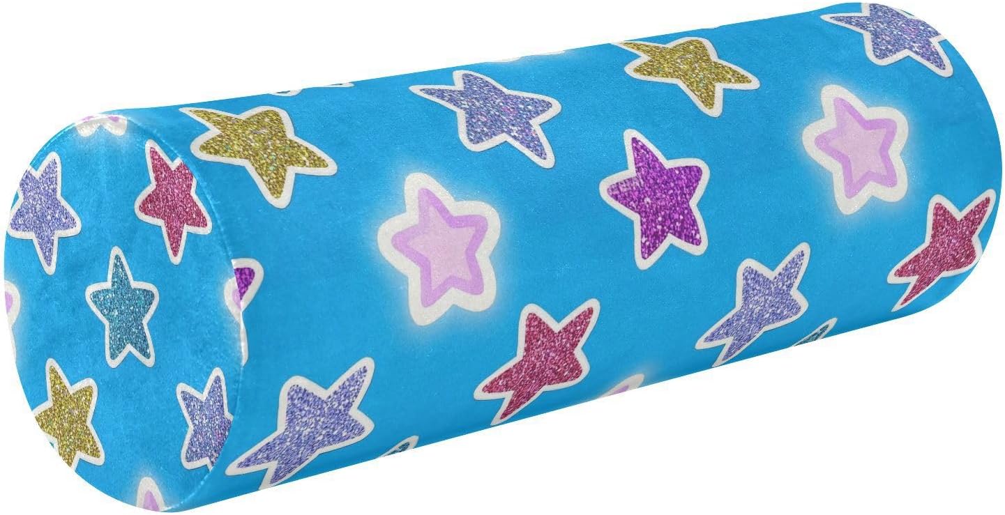 Fake Glitter Cartoon Star Blue Bed Bolster Pillow Neck Roll Pillow round throw pillows Cylinder Pillows For Bed Lumbar Support Pillow almohada para columna