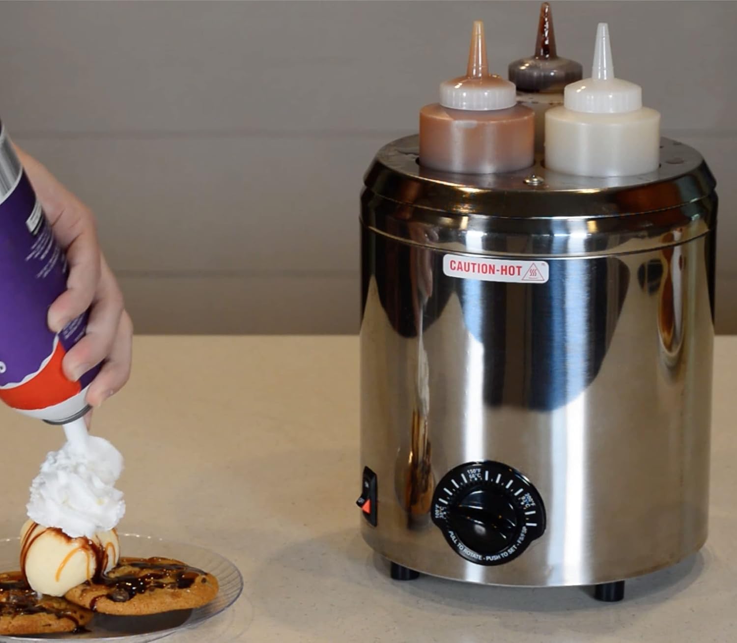 Server Products Signature Touch Squeeze Bottle Warmer (Fits 3), Heat Condiments Toppings and Sauces, Stainless Steel, Model 86810