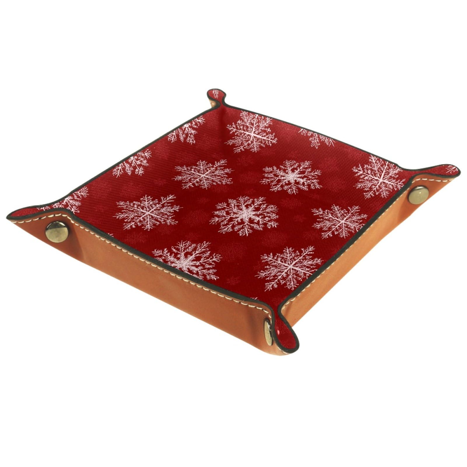 VAPOKF Red Snowflake Portable Folding Dice Rolling Tray, Microfiber Leather Dice Holder for Dice Games Like RPG, DND and Other Table Games