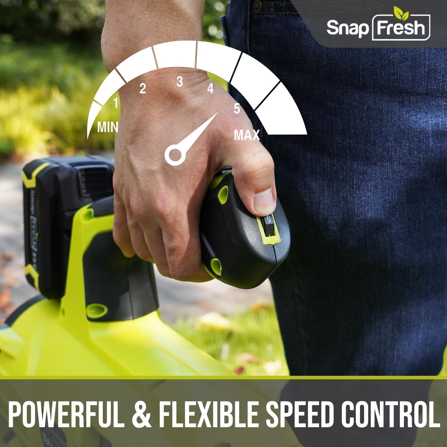 SnapFresh 20V Brushless Cordless Leaf Blower, 4.0Ah Battery & Fast Charger Included, 550 CFM 7-Speed Electric Leaf Blower, Lightweight Leaf Blower for Lawn Care, Patio, Driveway & Sidewalk Cleaning