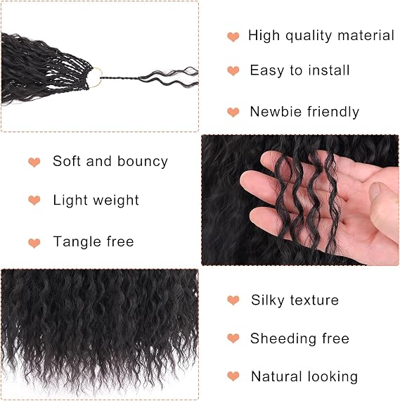 10Inch 8 Packs Pre Looped Brazilian Afro Kinky Crochet Hair Black Micro Curly Braiding Hair Extensions (30Strands/Pack，1B#)